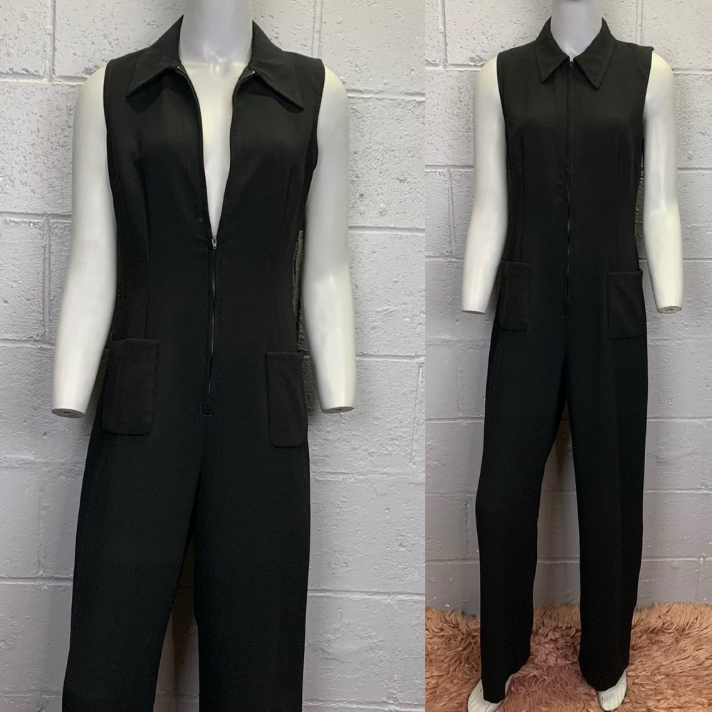 Vtg 1980s Black Sleeveless Rayon Chiffon Jumpsuit Depeche Mode Yves Cossette